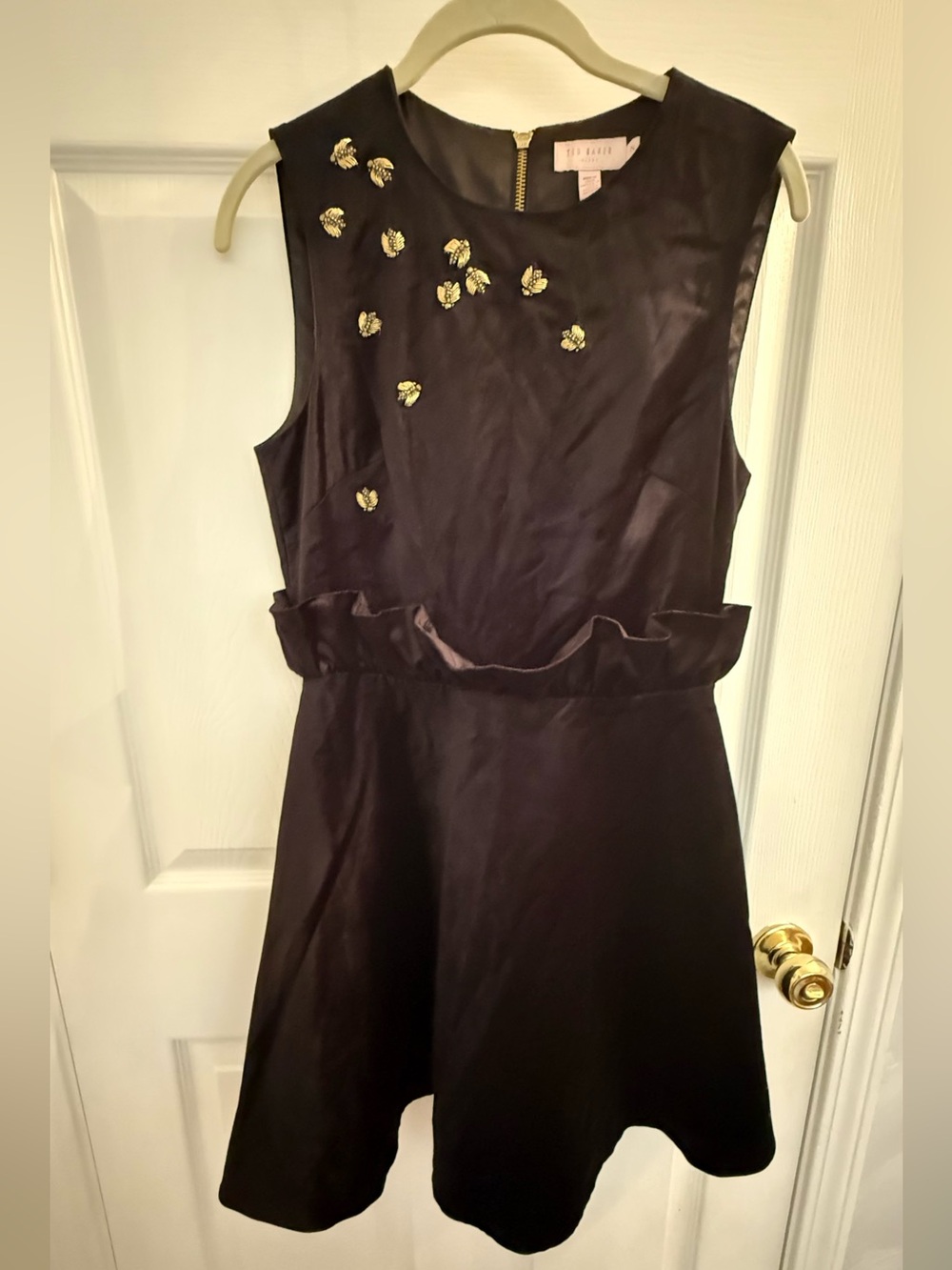 Ted Baker Black Velvet Dress with Gold Embellishments